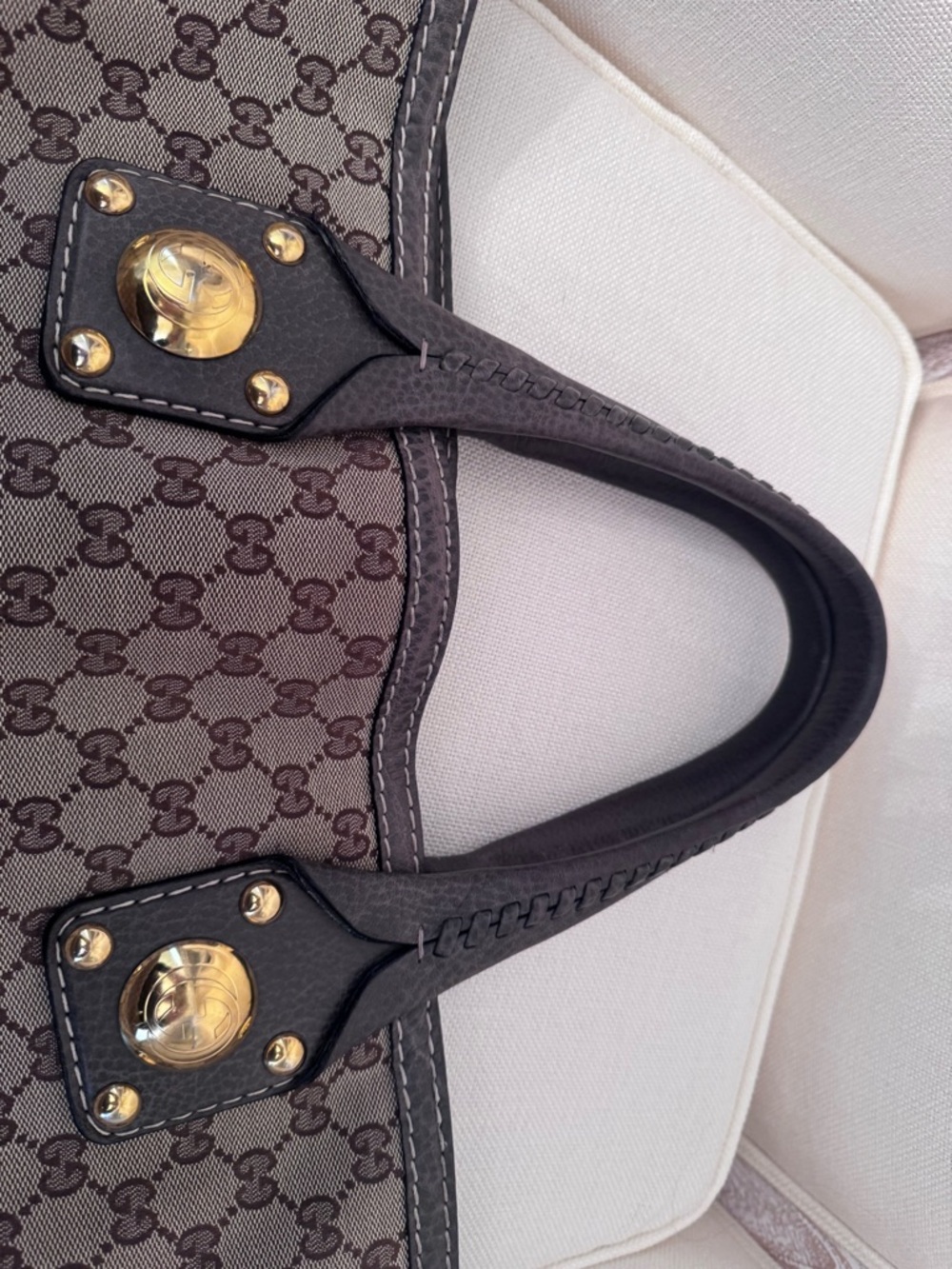 Gucci gray Sunset  Canvas Tote with Gray Leather Trim - Picture 6 of 7